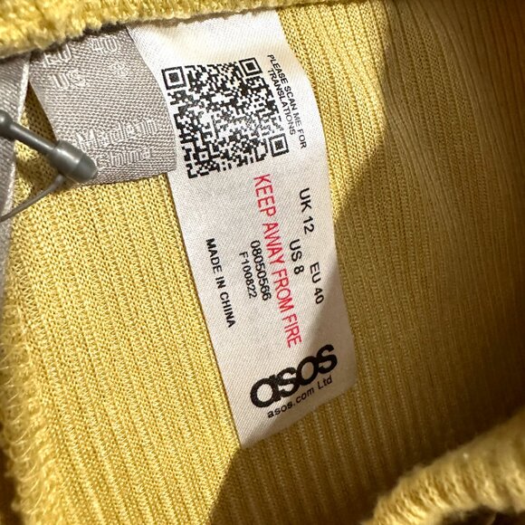 NWT ASOS Wide Leg Ribbed Yellow Pants with Buckled Belt - Size 8 - Picture 8 of 8